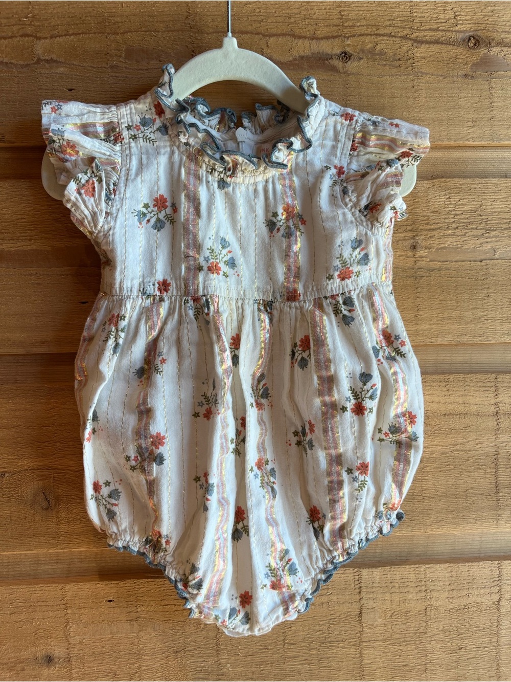 PINK CHICKEN - White Floral and Shimmer Stripe Ruffle Bubble